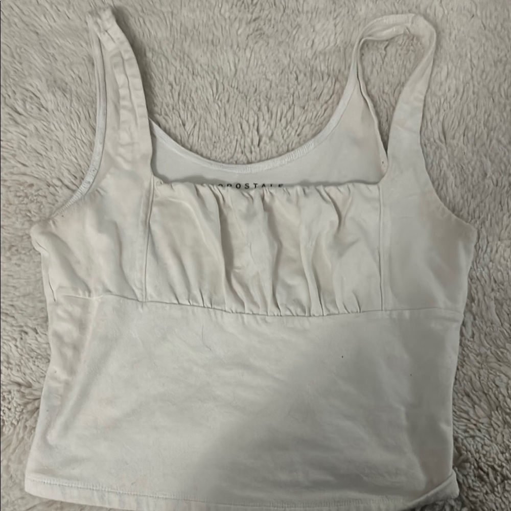 Aeropostale White Ruched Sleeveless Crop Tank Top